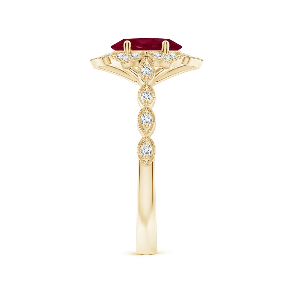 8x6mm A Oval Ruby Trillium Floral Shank Ring in Yellow Gold side-2