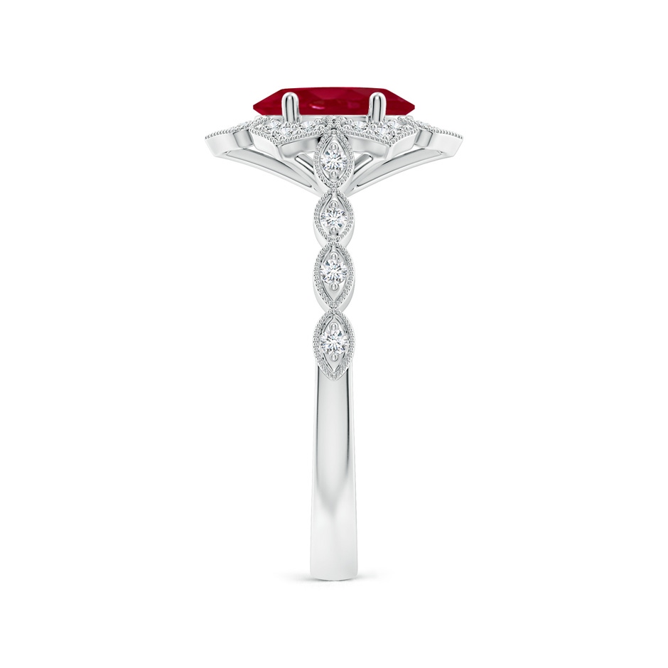 8x6mm AA Oval Ruby Trillium Floral Shank Ring in White Gold side-2
