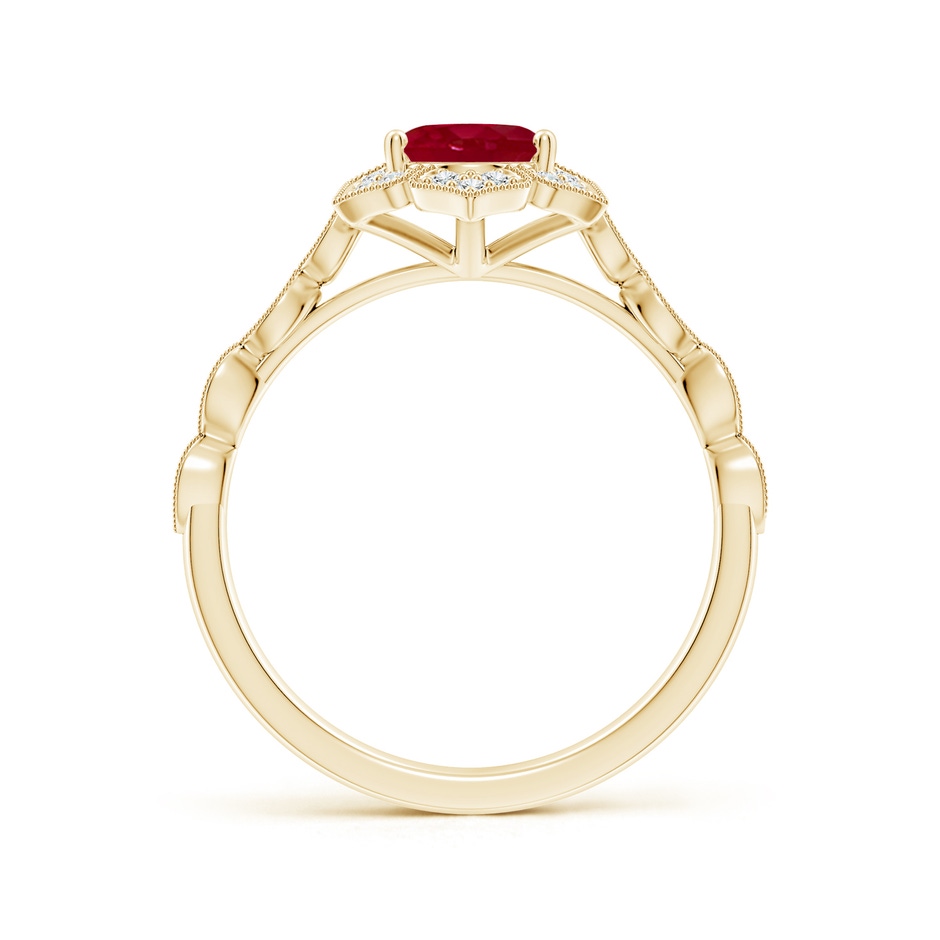 8x6mm AA Oval Ruby Trillium Floral Shank Ring in Yellow Gold side-1