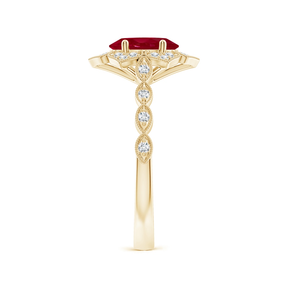 8x6mm AA Oval Ruby Trillium Floral Shank Ring in Yellow Gold side-2