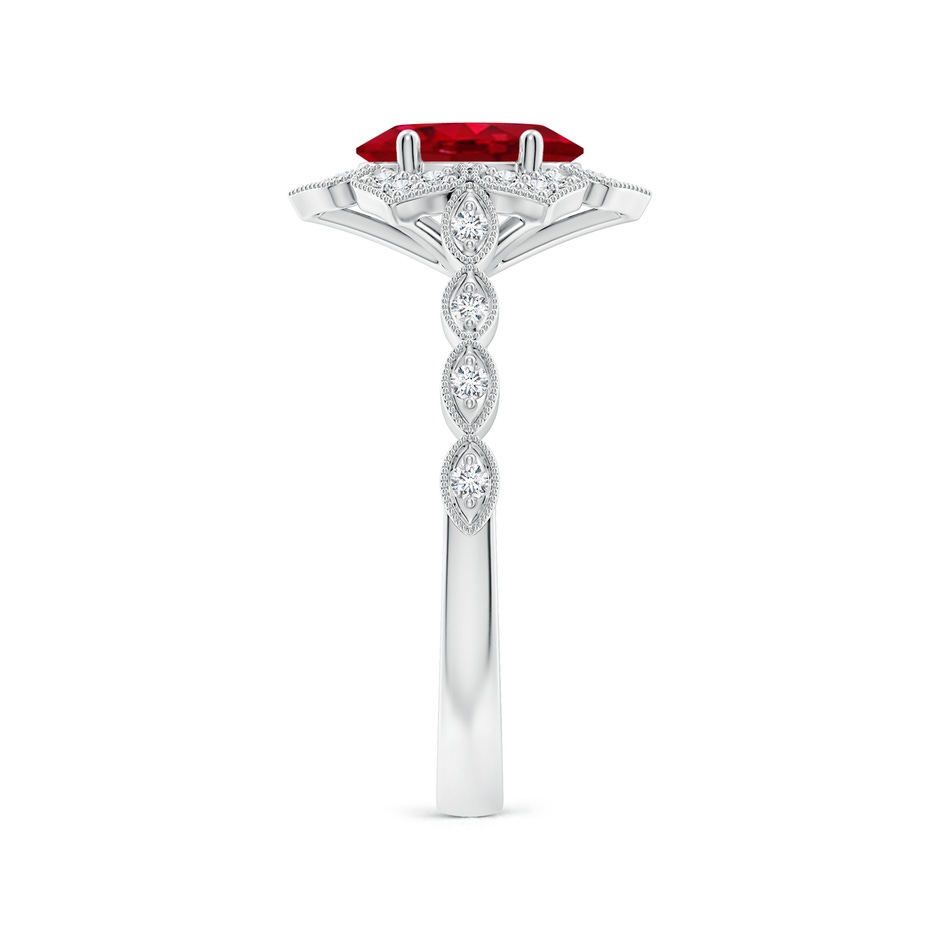 8x6mm AAA Oval Ruby Trillium Floral Shank Ring in White Gold side-2