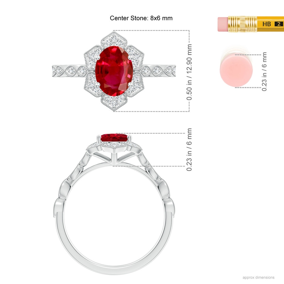 8x6mm AAA Oval Ruby Trillium Floral Shank Ring in White Gold ruler