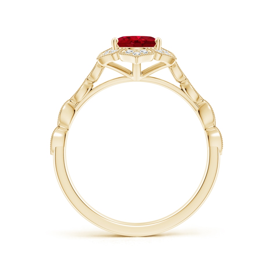 8x6mm AAA Oval Ruby Trillium Floral Shank Ring in Yellow Gold side-1