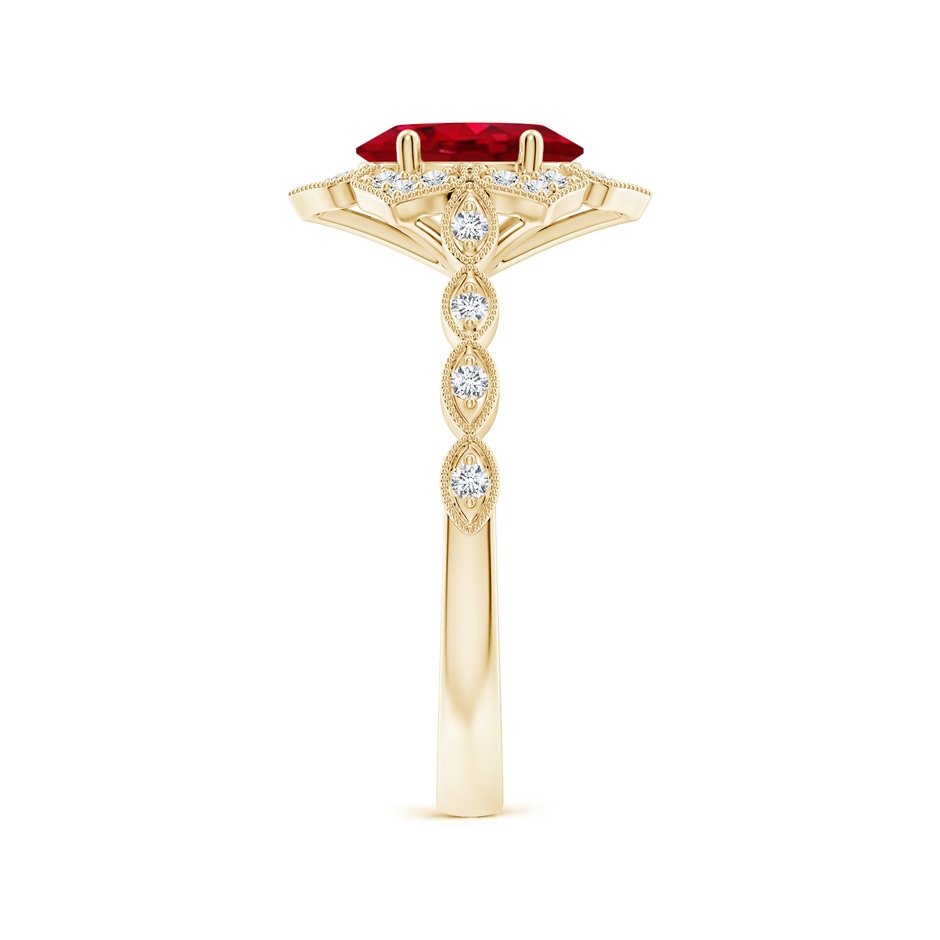 8x6mm AAA Oval Ruby Trillium Floral Shank Ring in Yellow Gold side-2