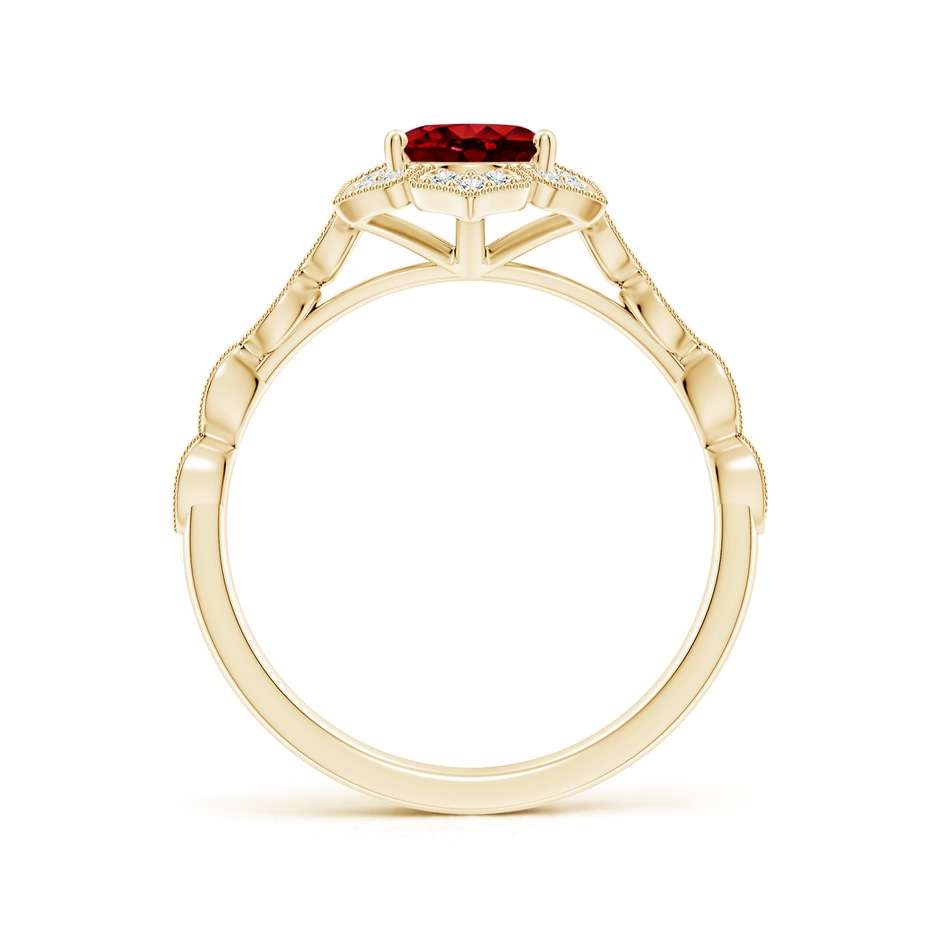 8x6mm AAAA Oval Ruby Trillium Floral Shank Ring in Yellow Gold side-1