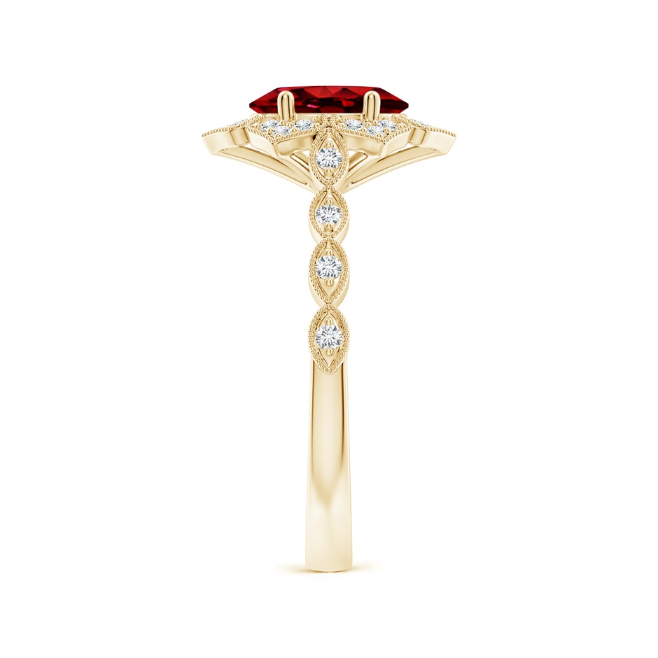 8x6mm AAAA Oval Ruby Trillium Floral Shank Ring in Yellow Gold side-2