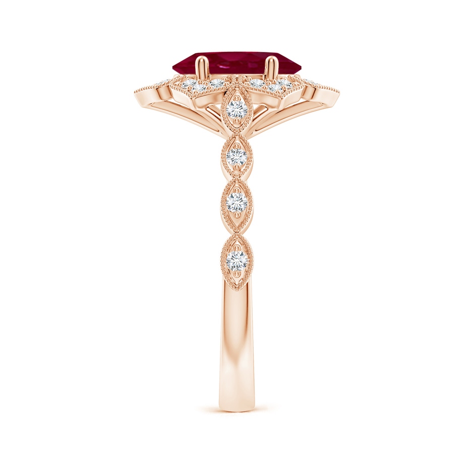 9x7mm A Oval Ruby Trillium Floral Shank Ring in Rose Gold side-2