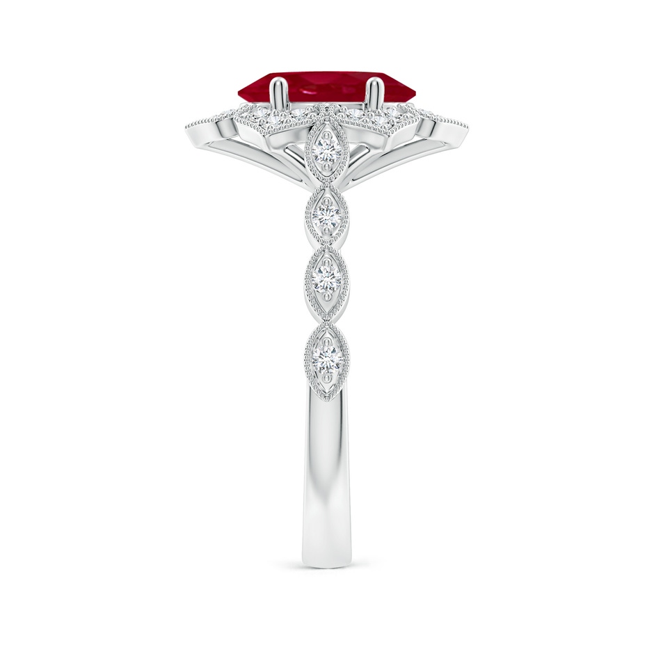 9x7mm AA Oval Ruby Trillium Floral Shank Ring in White Gold side-2