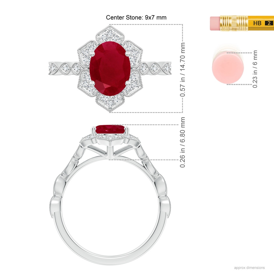9x7mm AA Oval Ruby Trillium Floral Shank Ring in White Gold ruler
