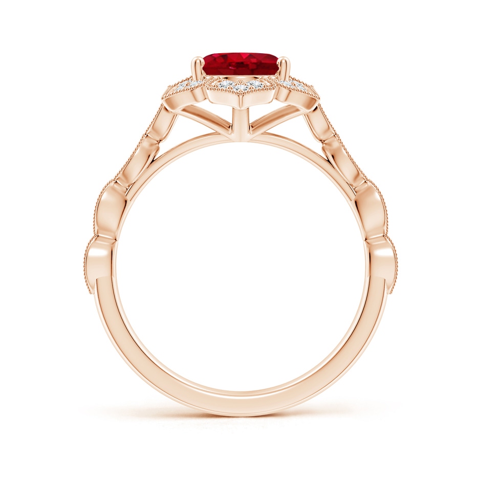 9x7mm AAA Oval Ruby Trillium Floral Shank Ring in Rose Gold side-1