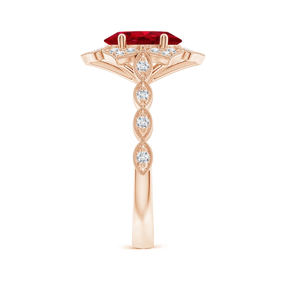 9x7mm AAA Oval Ruby Trillium Floral Shank Ring in Rose Gold side-2