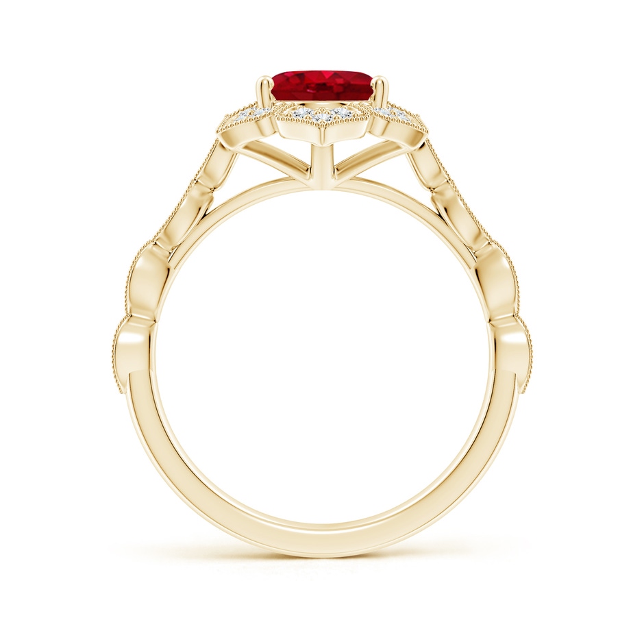 9x7mm AAA Oval Ruby Trillium Floral Shank Ring in Yellow Gold side-1