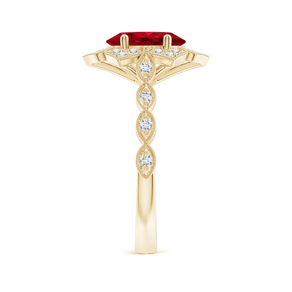 9x7mm AAA Oval Ruby Trillium Floral Shank Ring in Yellow Gold side-2