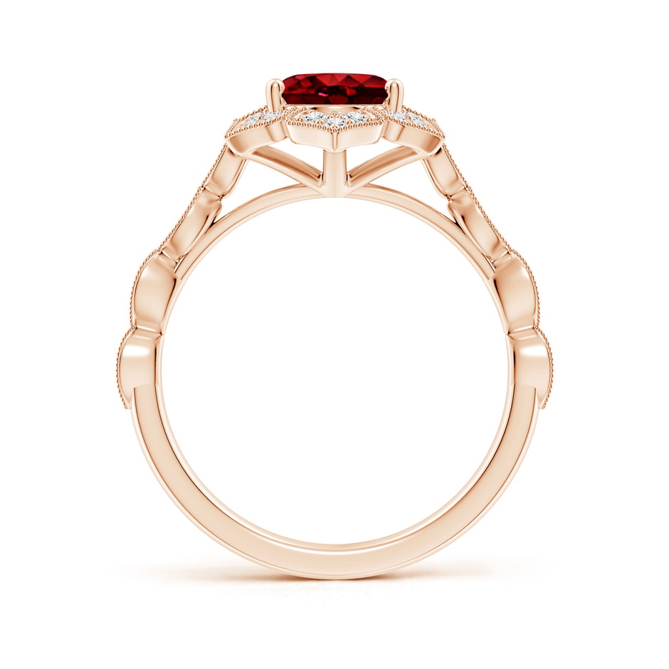 9x7mm AAAA Oval Ruby Trillium Floral Shank Ring in Rose Gold side-1