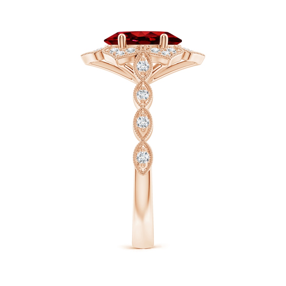 9x7mm AAAA Oval Ruby Trillium Floral Shank Ring in Rose Gold side-2