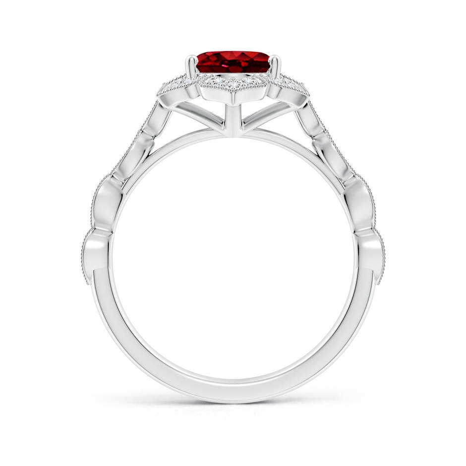 9x7mm AAAA Oval Ruby Trillium Floral Shank Ring in White Gold side-1