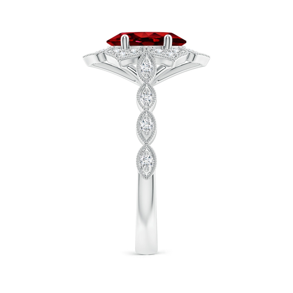 9x7mm AAAA Oval Ruby Trillium Floral Shank Ring in White Gold side-2