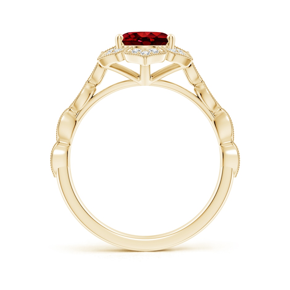 9x7mm AAAA Oval Ruby Trillium Floral Shank Ring in Yellow Gold side-1