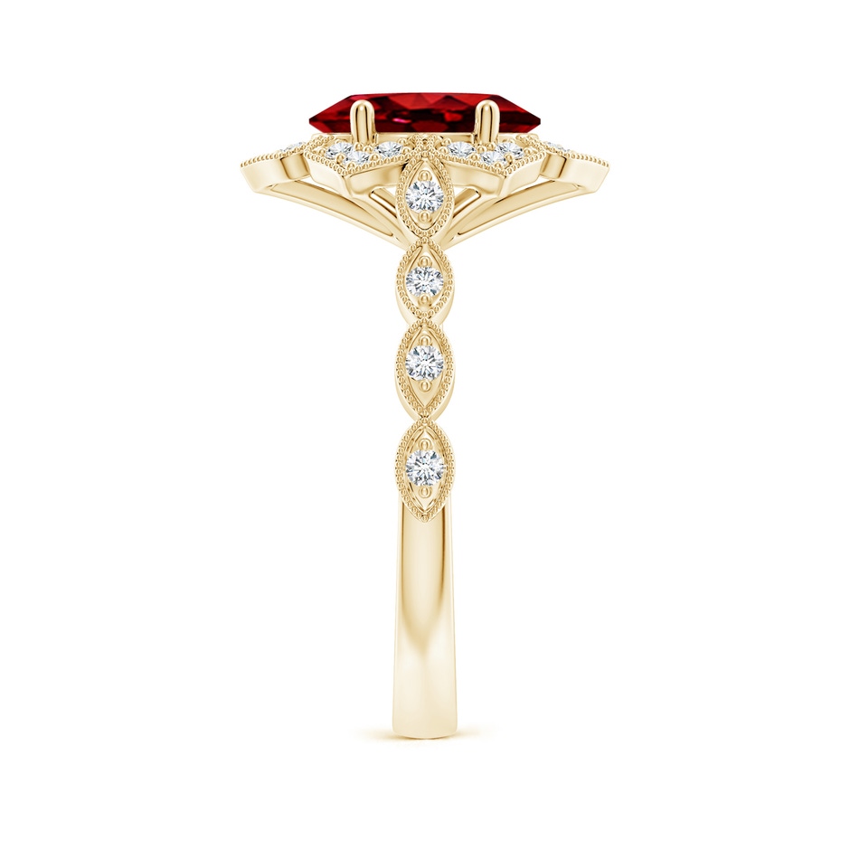 9x7mm AAAA Oval Ruby Trillium Floral Shank Ring in Yellow Gold side-2