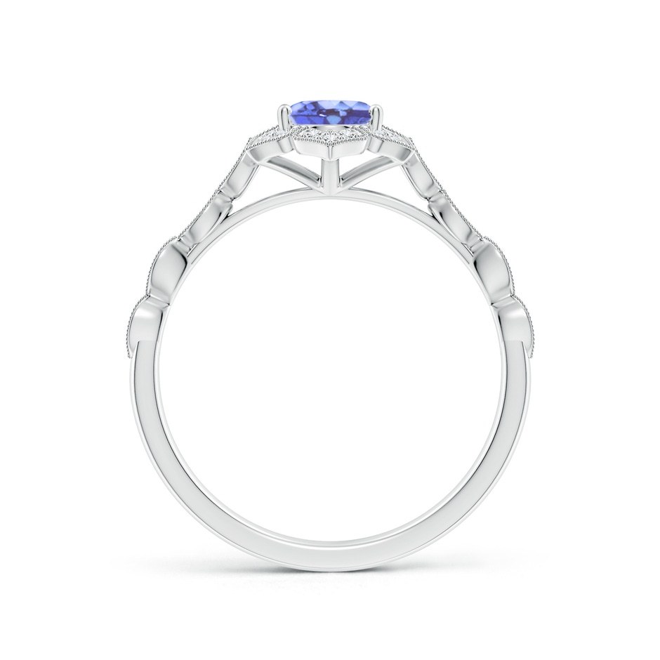 7x5mm A Oval Tanzanite Trillium Floral Shank Ring in 9K White Gold side-1