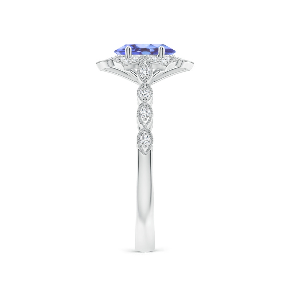 7x5mm A Oval Tanzanite Trillium Floral Shank Ring in 9K White Gold side-2
