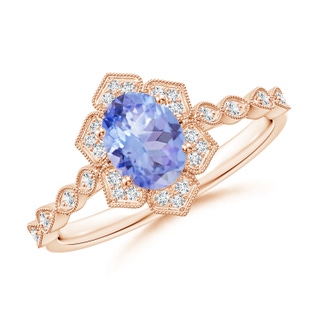 7x5mm A Oval Tanzanite Trillium Floral Shank Ring in Rose Gold