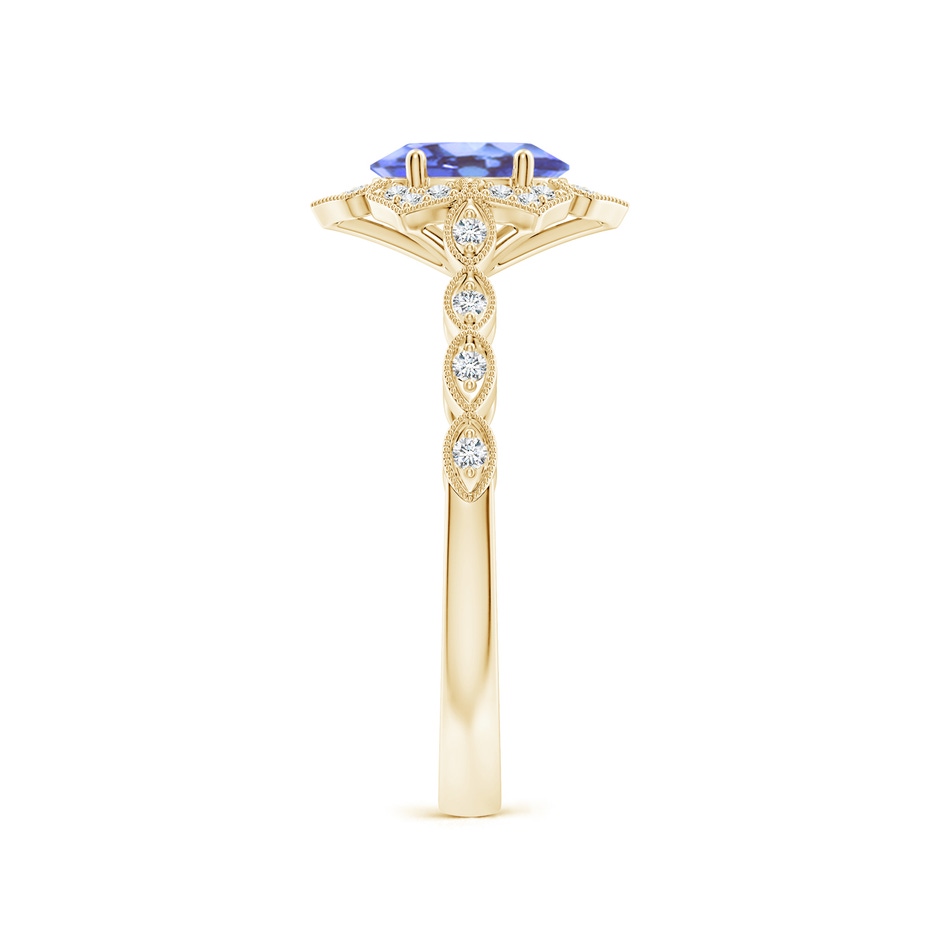 7x5mm A Oval Tanzanite Trillium Floral Shank Ring in Yellow Gold side-2