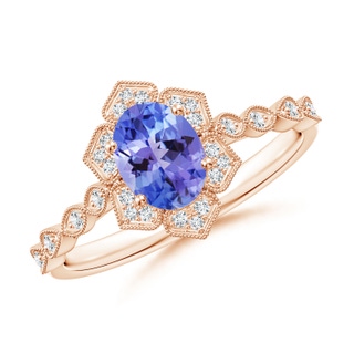7x5mm AA Oval Tanzanite Trillium Floral Shank Ring in Rose Gold