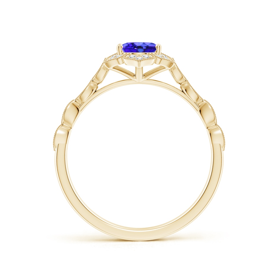 7x5mm AAA Oval Tanzanite Trillium Floral Shank Ring in 9K Yellow Gold side-1