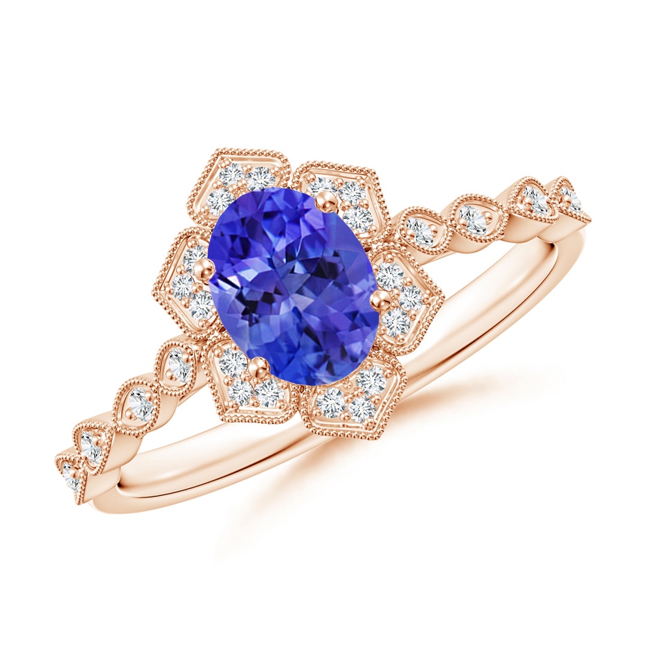 7x5mm AAA Oval Tanzanite Trillium Floral Shank Ring in Rose Gold 