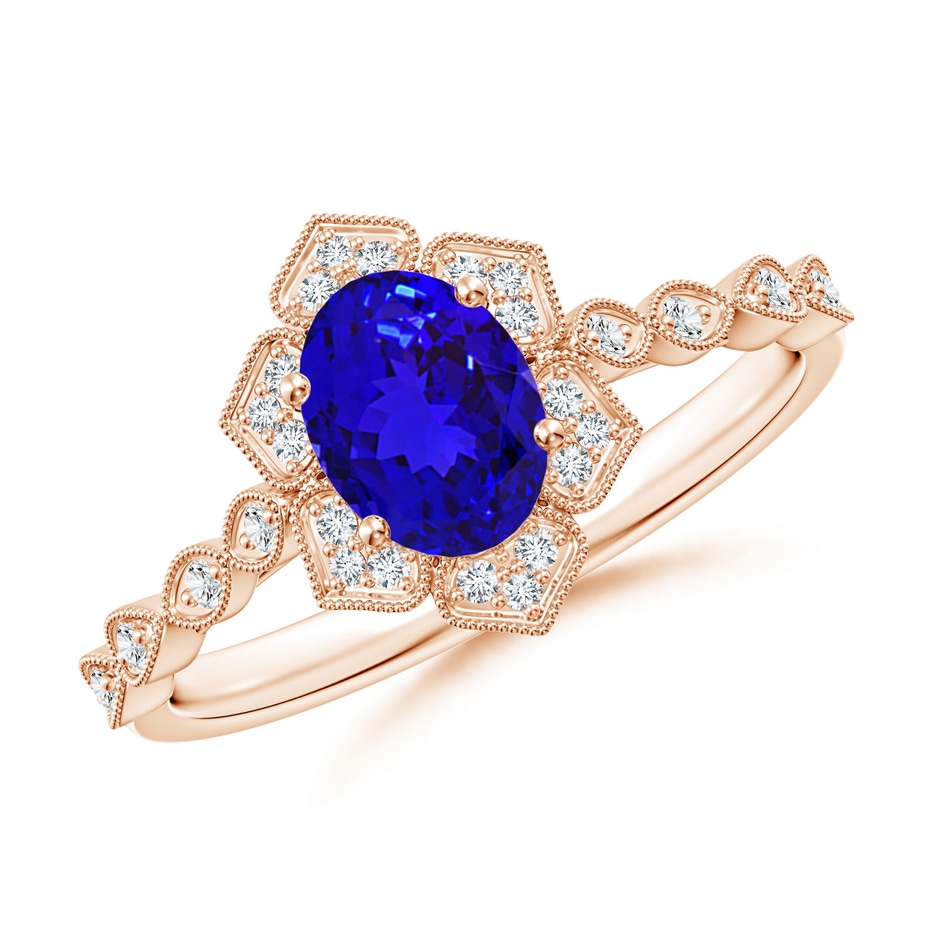 7x5mm AAAA Oval Tanzanite Trillium Floral Shank Ring in Rose Gold 