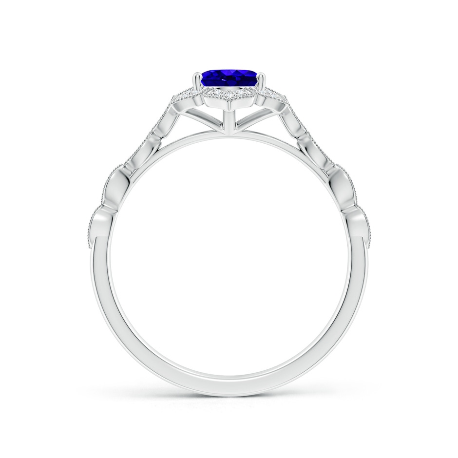 7x5mm AAAA Oval Tanzanite Trillium Floral Shank Ring in White Gold side-1