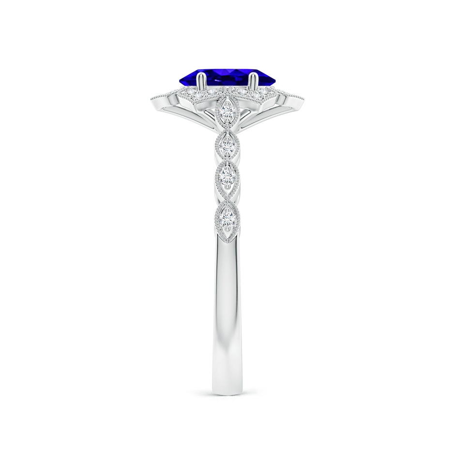 7x5mm AAAA Oval Tanzanite Trillium Floral Shank Ring in White Gold side-2