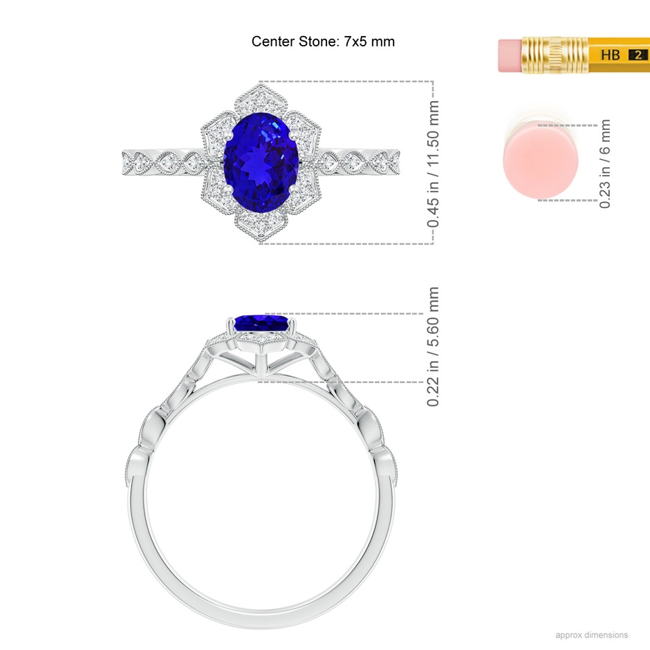 7x5mm AAAA Oval Tanzanite Trillium Floral Shank Ring in White Gold ruler