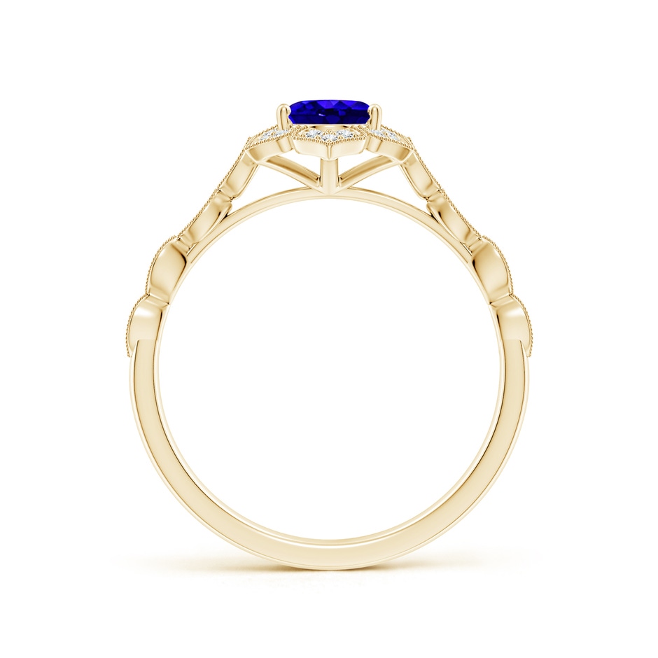 7x5mm AAAA Oval Tanzanite Trillium Floral Shank Ring in Yellow Gold side-1