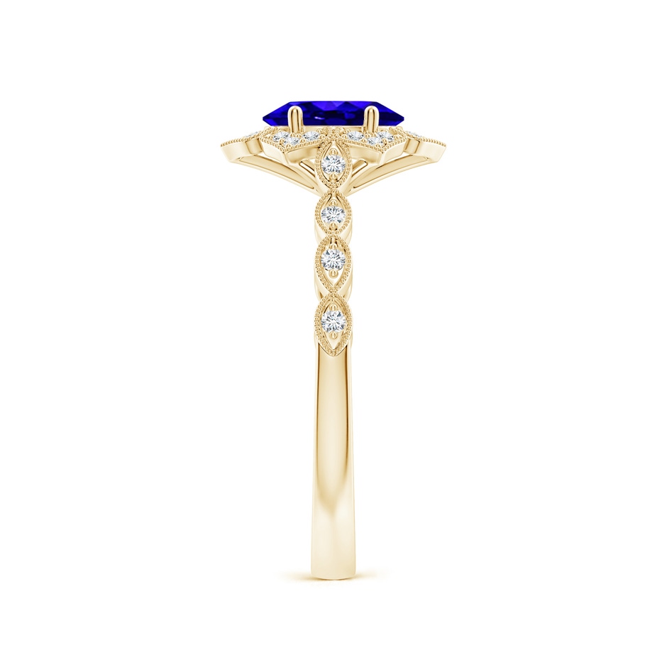 7x5mm AAAA Oval Tanzanite Trillium Floral Shank Ring in Yellow Gold side-2