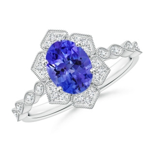 8x6mm AAA Oval Tanzanite Trillium Floral Shank Ring in White Gold