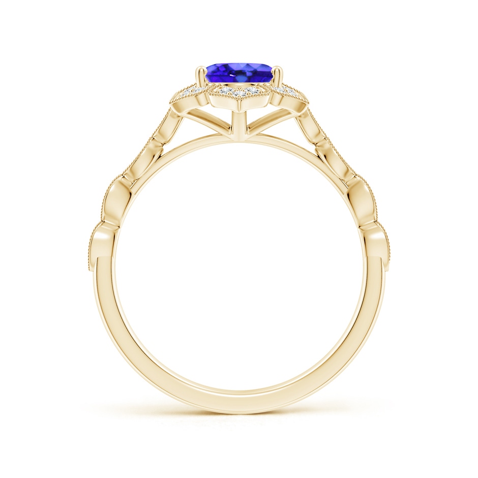 8x6mm AAA Oval Tanzanite Trillium Floral Shank Ring in Yellow Gold side-1