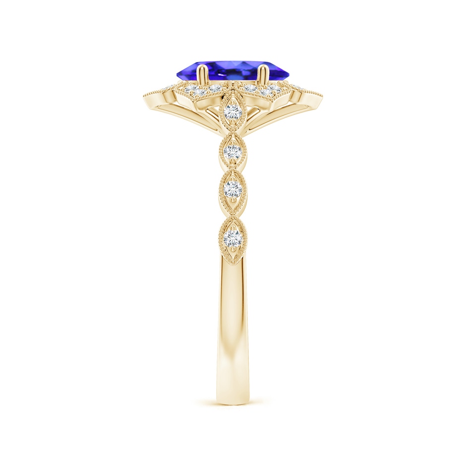 8x6mm AAA Oval Tanzanite Trillium Floral Shank Ring in Yellow Gold side-2