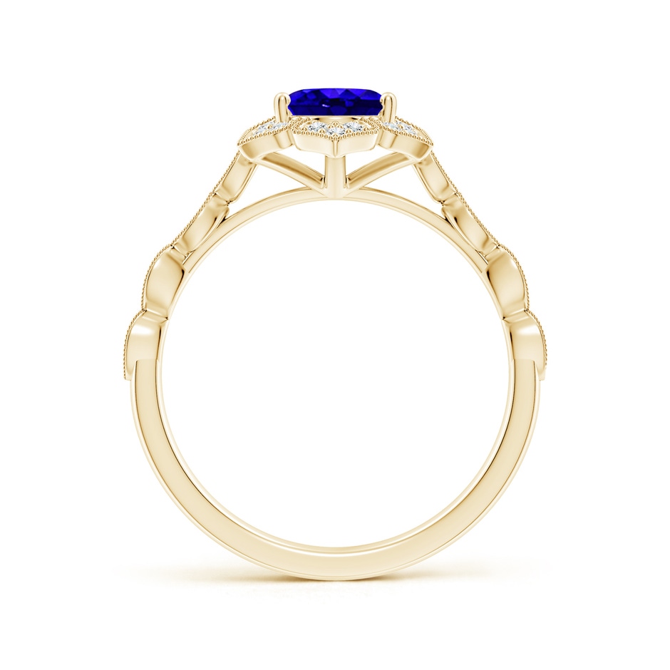 8x6mm AAAA Oval Tanzanite Trillium Floral Shank Ring in Yellow Gold side-1