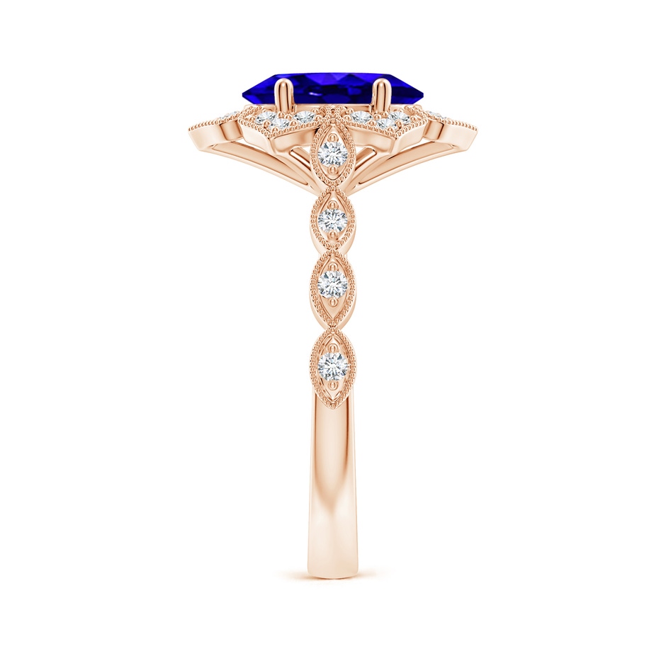 9x7mm AAAA Oval Tanzanite Trillium Floral Shank Ring in Rose Gold side-2
