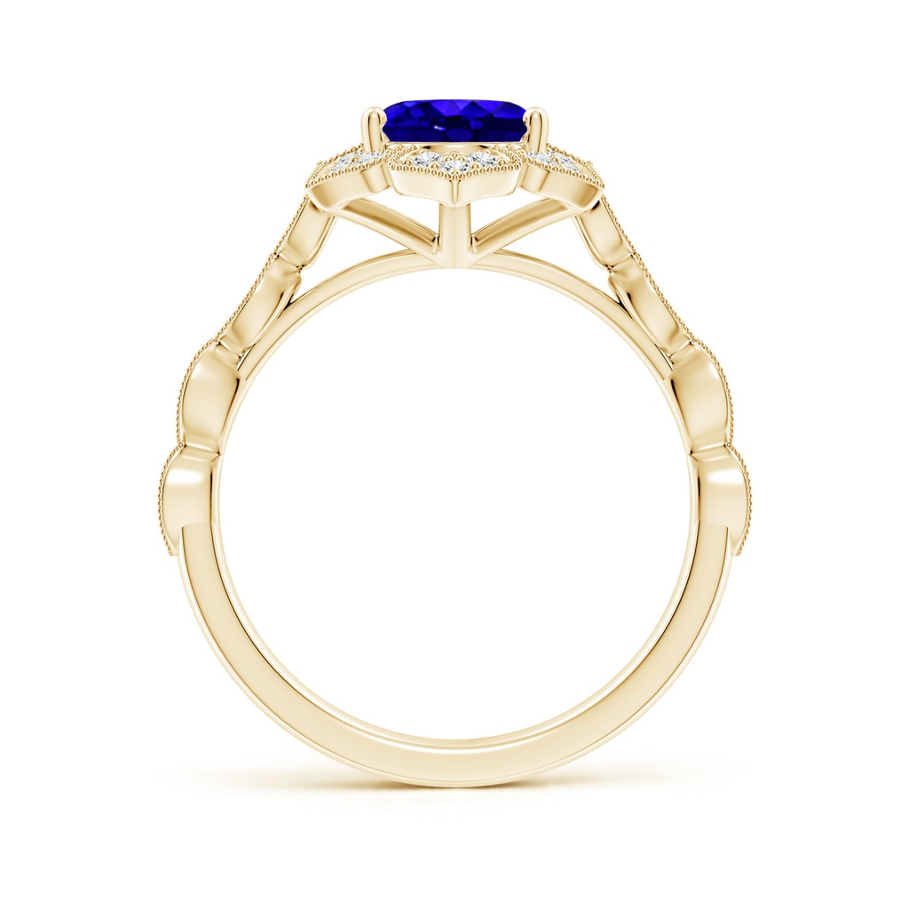 9x7mm AAAA Oval Tanzanite Trillium Floral Shank Ring in Yellow Gold - side_1