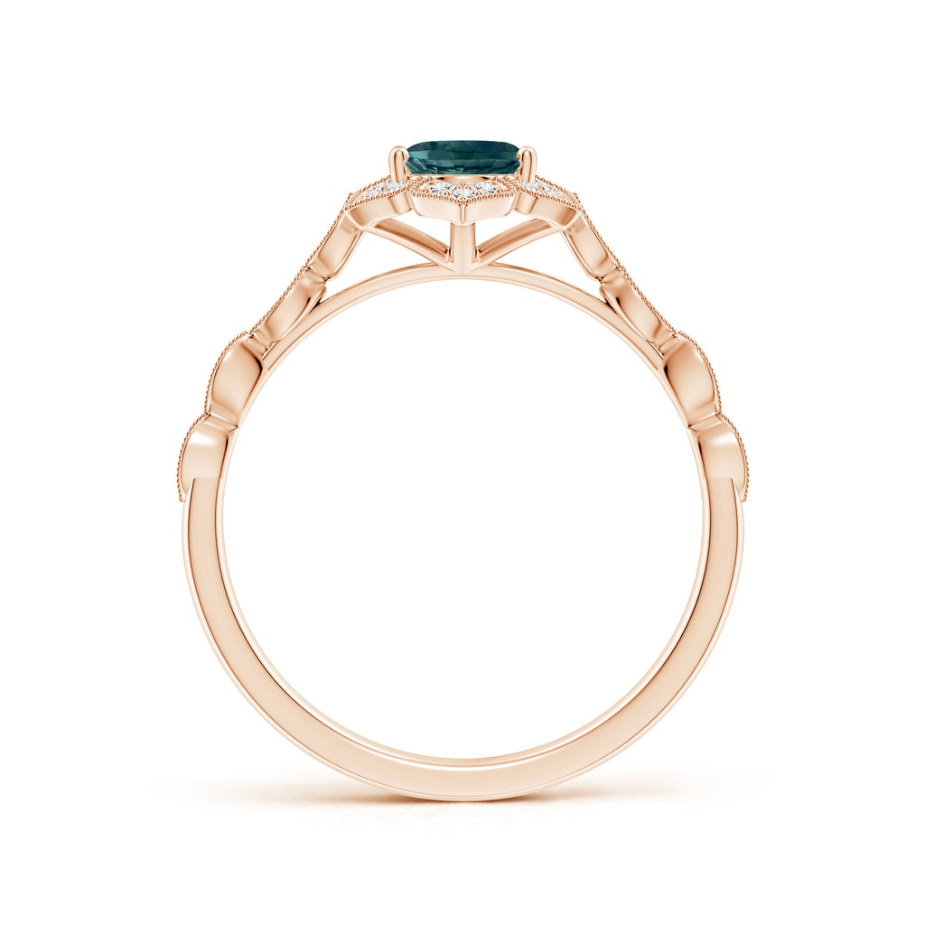 7x5mm AAA Oval Teal Montana Sapphire Trillium Floral Shank Ring in Rose Gold - side_1