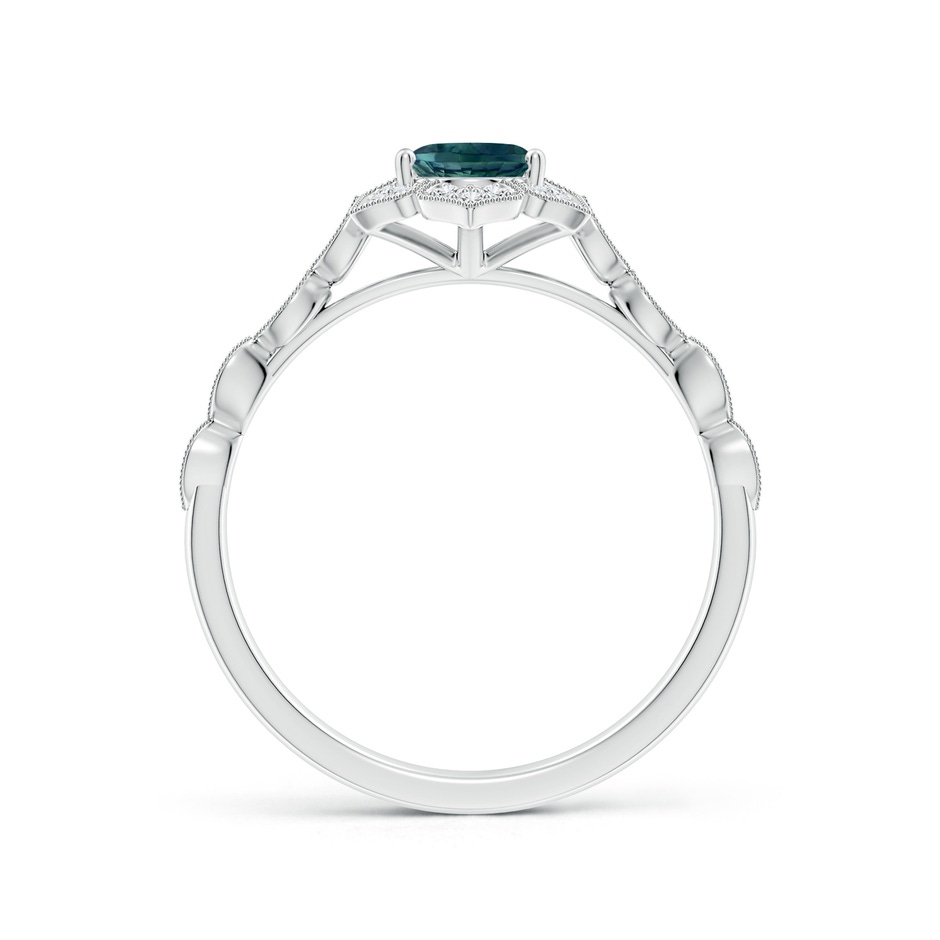 7x5mm AAA Oval Teal Montana Sapphire Trillium Floral Shank Ring in White Gold side-1