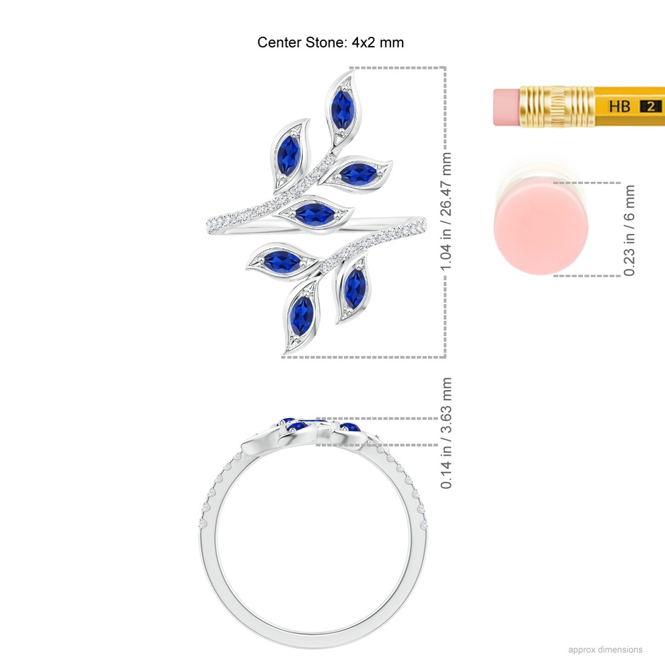 4x2mm AAA Marquise Sapphire Olive Leaf Ring in White Gold ruler