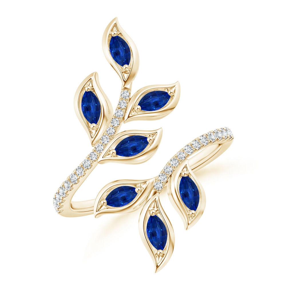4x2mm AAAA Marquise Sapphire Olive Leaf Ring in Yellow Gold