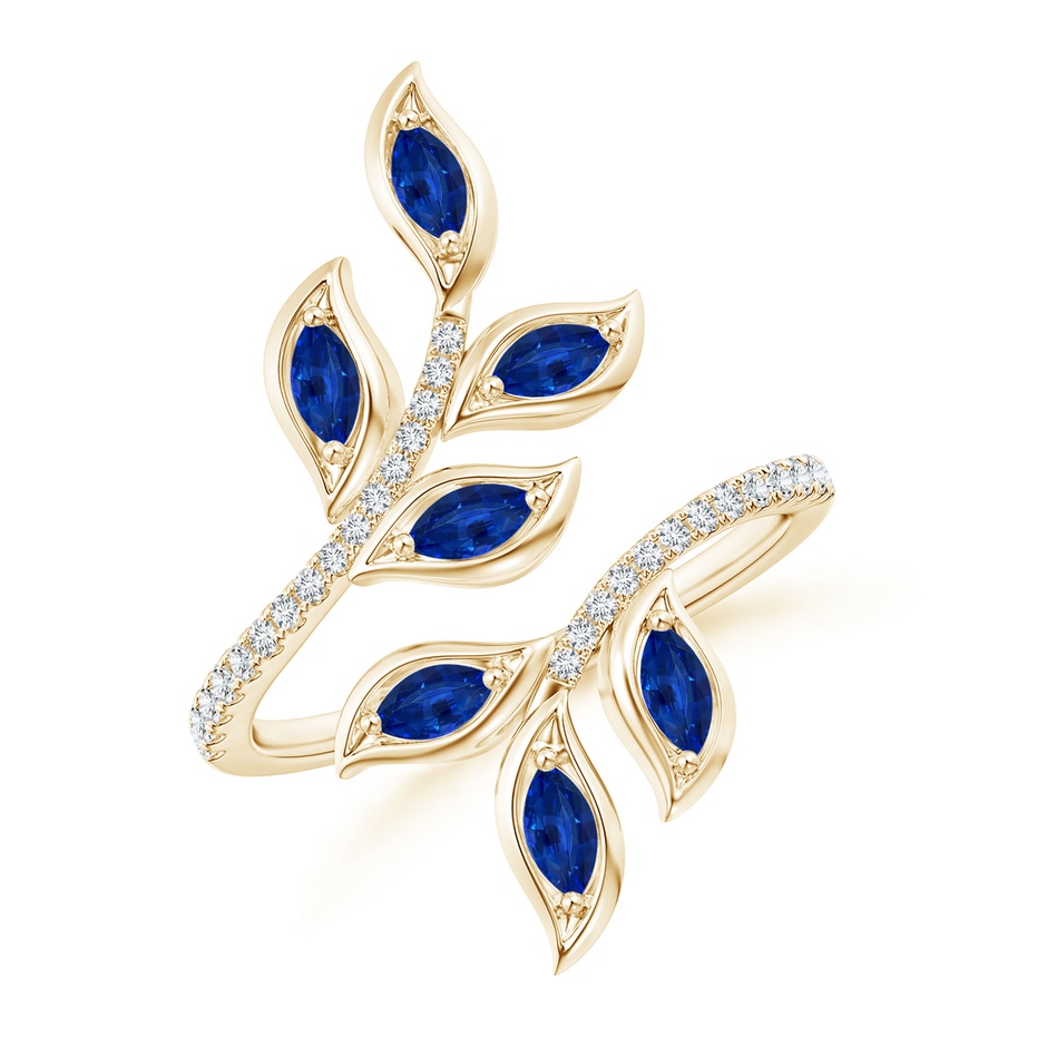 4x2mm AAAA Marquise Sapphire Olive Leaf Ring in Yellow Gold 