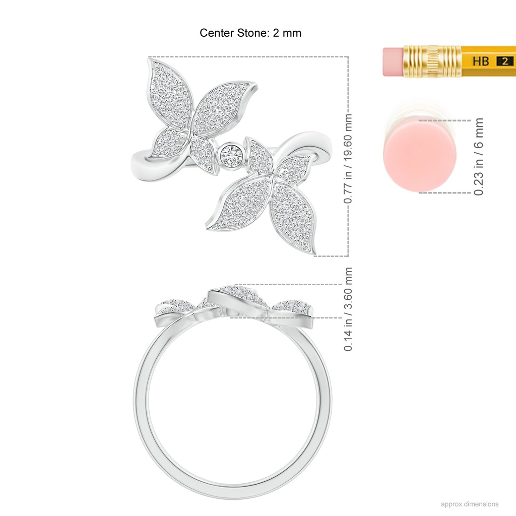 2mm HSI2 Diamond Double Butterfly Ring in White Gold Ruler