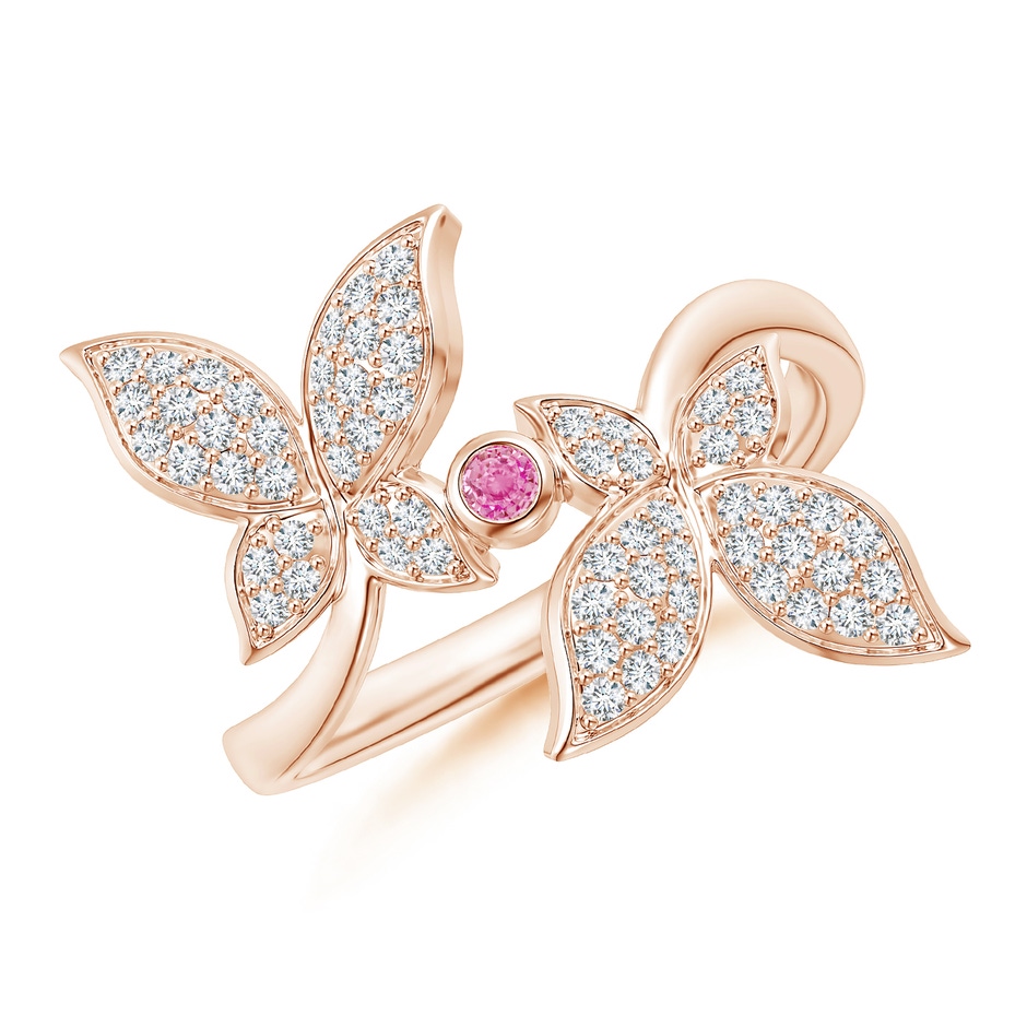 2mm AA Pink Sapphire and Diamond Double Butterfly Ring in Rose Gold 