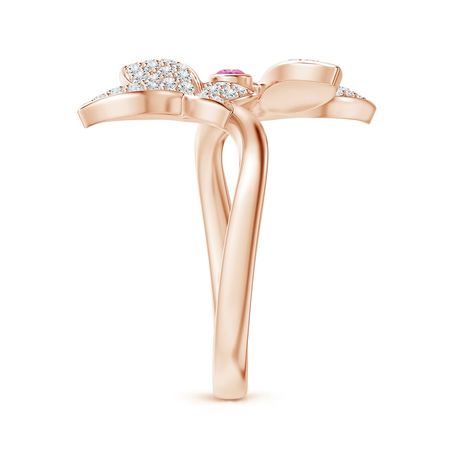 2mm AA Pink Sapphire and Diamond Double Butterfly Ring in Rose Gold side-2